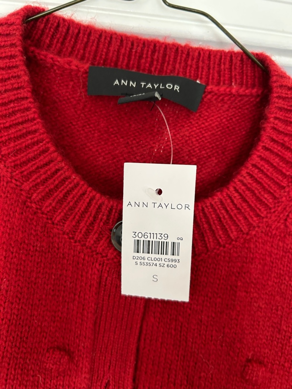 NWT- Ann Taylor Bright Red Button-Front Textured Cardigan - Picture 3 of 3